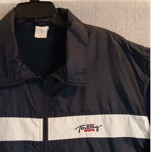 Tommy Hilfiger Sport Vintage Jacket XL Blue Logo Spell Out Windbreaker Lined Y2K